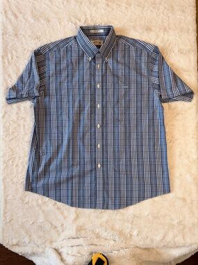 Orvis Vintage Plaid Short Sleeve Button Down Shirt XL 100% Cotton
